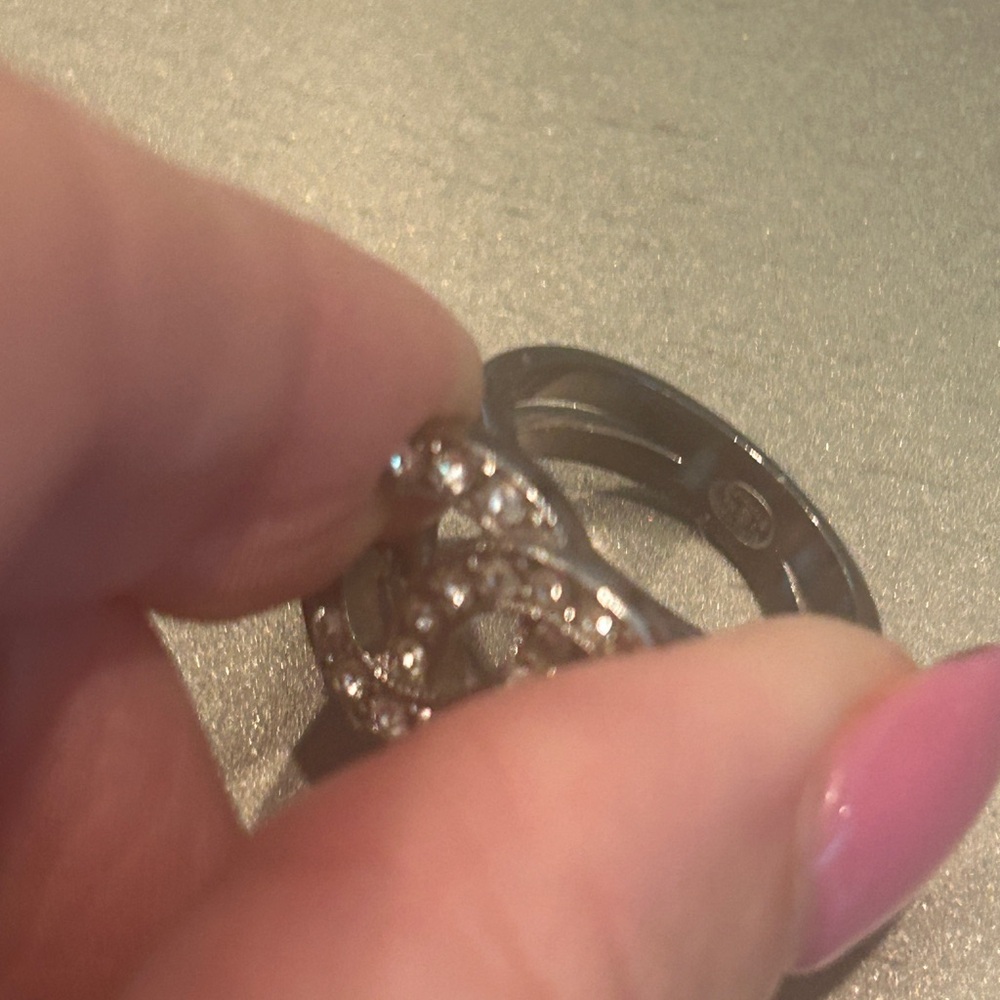 Chanel silver CC Crystal Ring